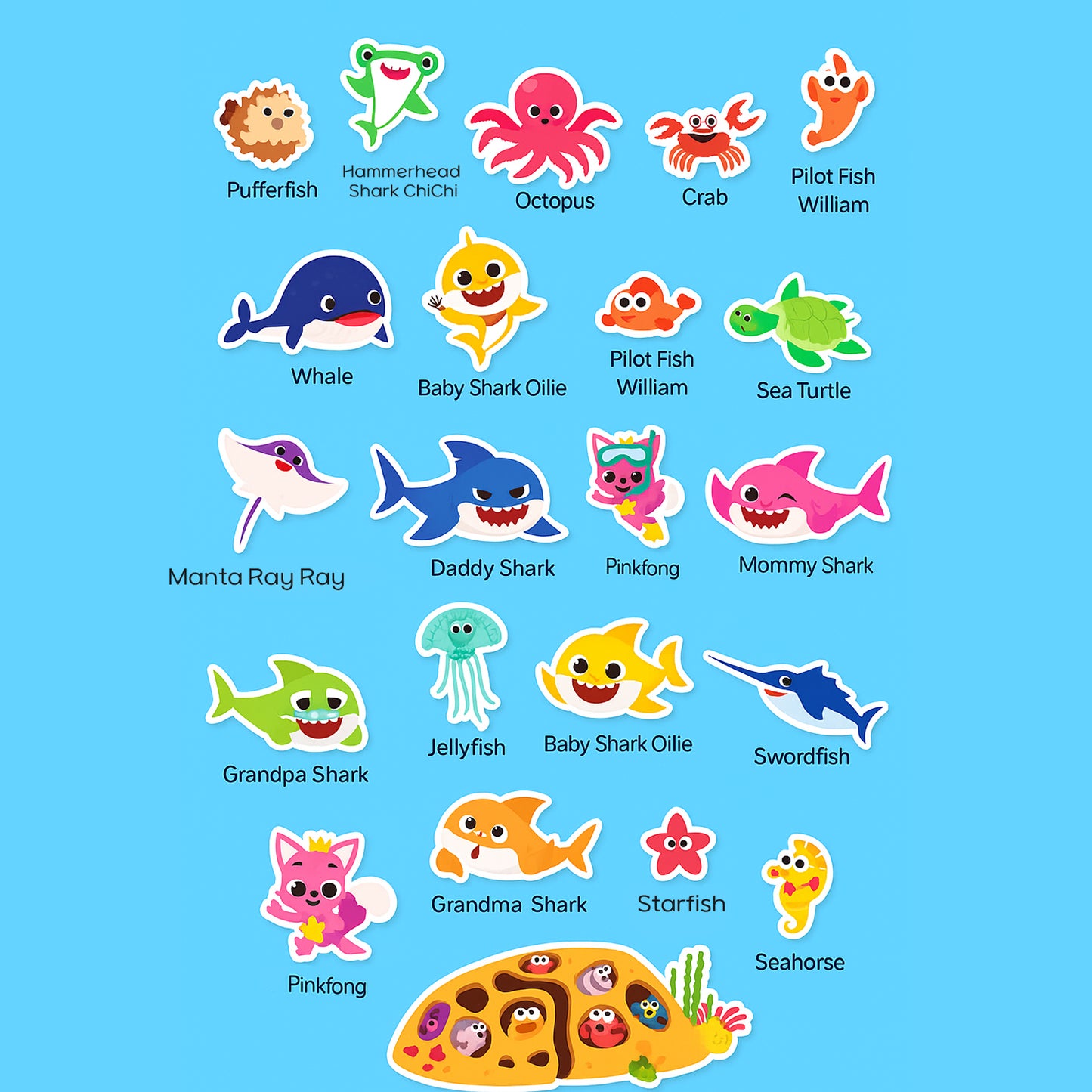 Character Bath Time Foam Stickers Set – 23 Pieces with Mesh Storage Bag