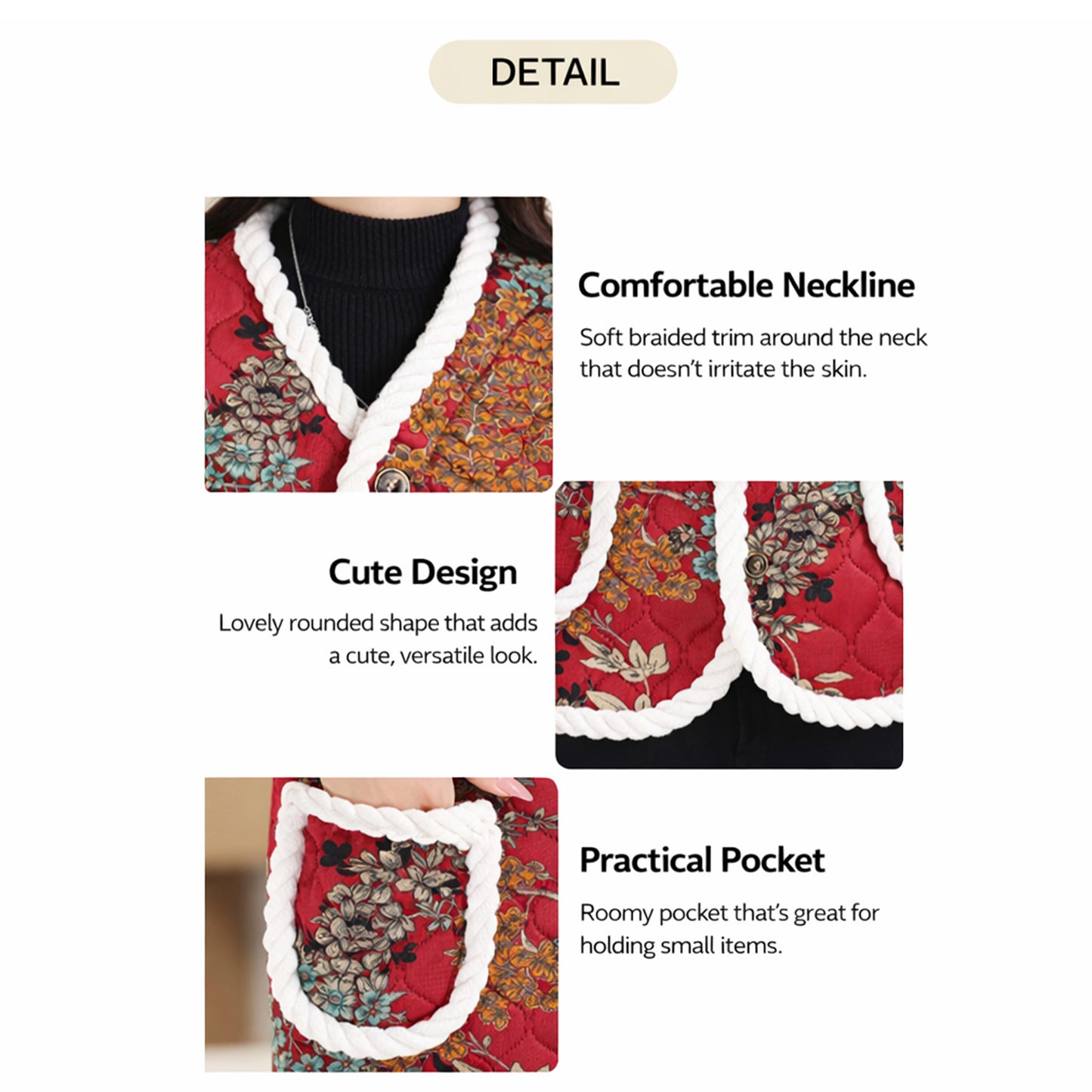 Korean Kimjang Vest, Retro Floral Quilted Design with Warm Fleece Lining, Sleeveless Winter Vest for Kimchi Making and Daily Wear