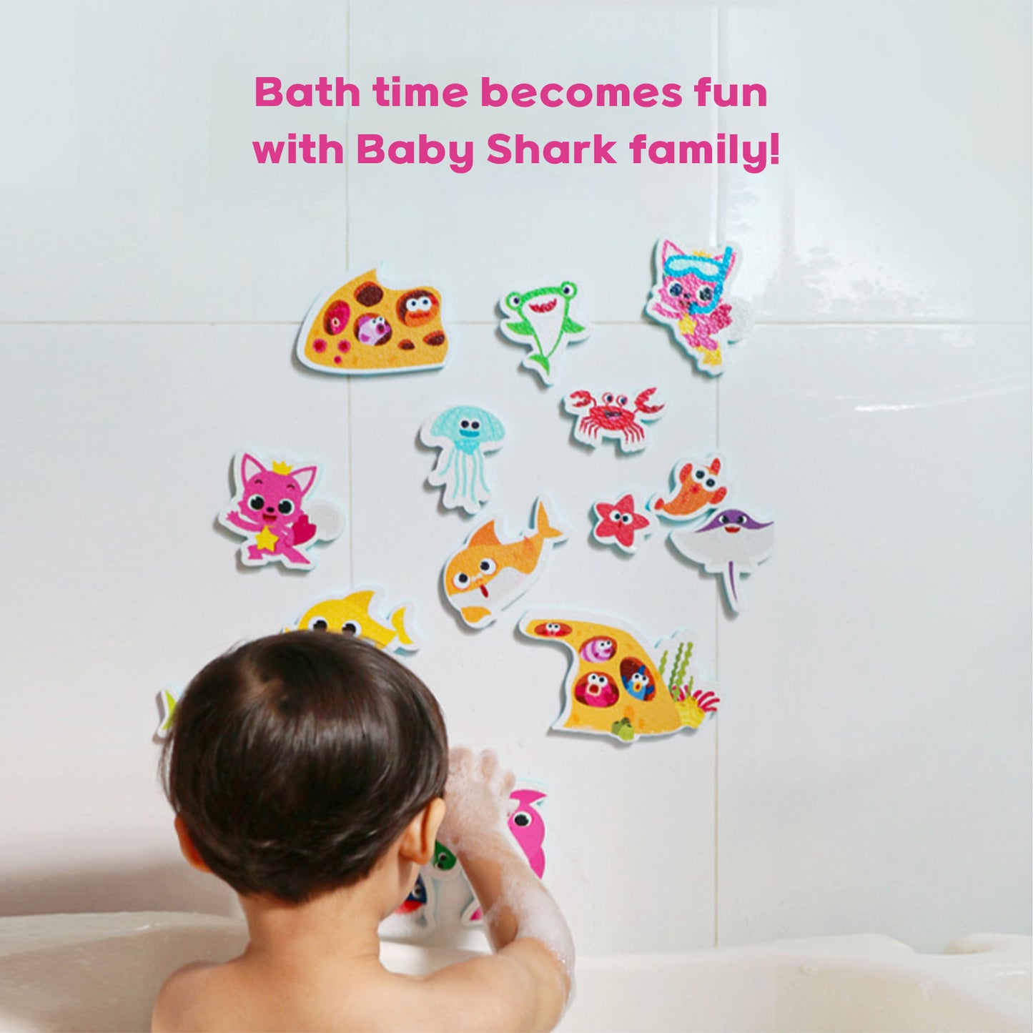 Character Bath Time Foam Stickers Set – 23 Pieces with Mesh Storage Bag