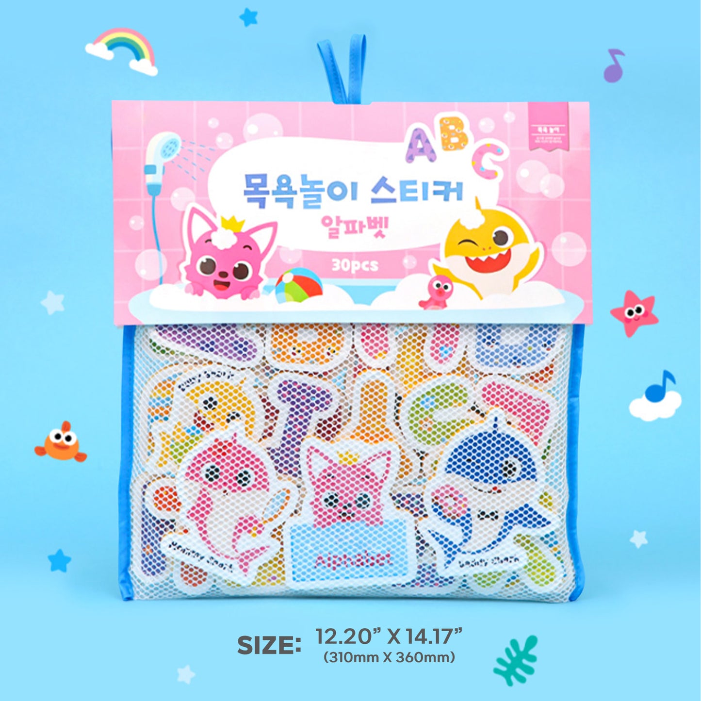 Character Alphabet Bath Time Foam Stickers Set – 30 Floating Letters with Mesh Storage Bag, Educational Water Play for Kids