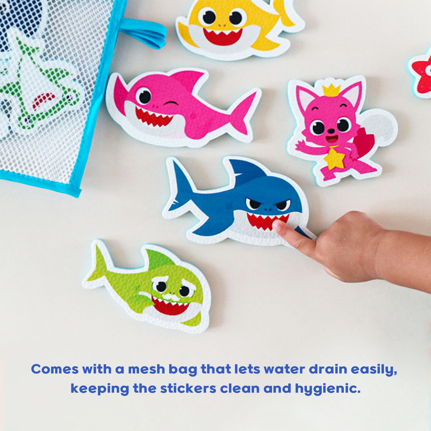 Character Bath Time Foam Stickers Set – 23 Pieces with Mesh Storage Bag