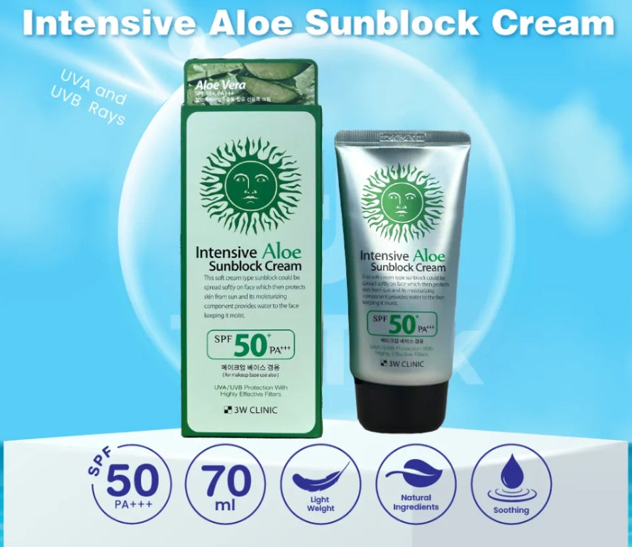 3W Clinic Intensive Aloe Sunblock Cream for Makeup Base Use (70ml 2.36fl oz.)