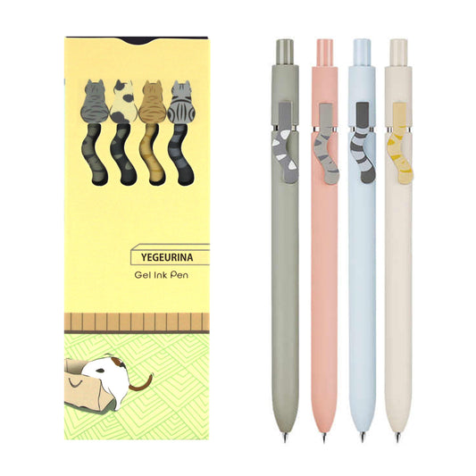 Cat Gel Pens, 4 Pcs 0.5mm Quick Dry Black Ink Fine Point Smooth Writing Pens, Cute Kawaii Retractable Pens for Journaling & Note Taking, High-End Series Ballpoint, Perfect Cat Lover Gifts for Women