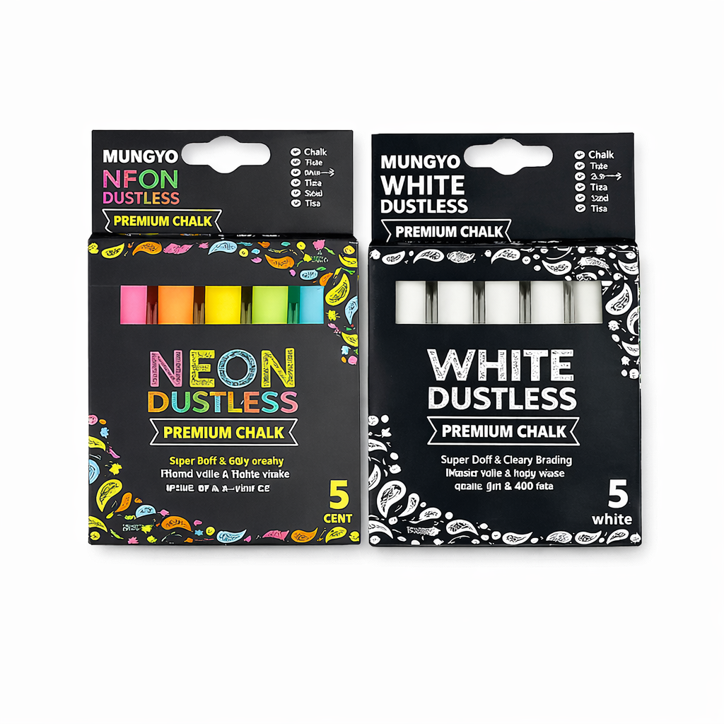 Premium Chalk Sticks – 5 Pack, Available in White or Neon Colors – Smooth Writing, Low Dust, Thick & Durable