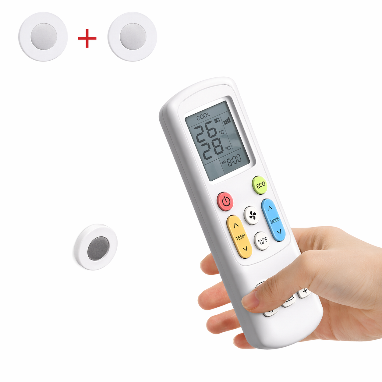 Magnetic Remote Control Holder Wall Mount, Round Magnet 2 Pack, Adhesive Remote Organizer, No Drill Remote Storage for TV, AC, Media Devices