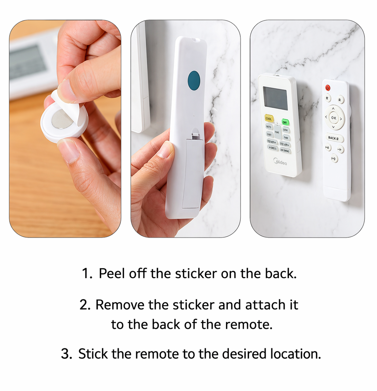 Magnetic Remote Control Holder Square Wall Mount, Adhesive Remote Organizer No Drill for TV, AC, Media Devices (Black/White/Gray)