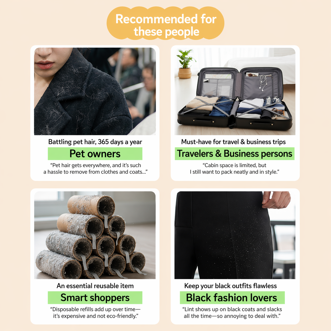 Portable Reusable Lint Roller, Washable Pet Hair Remover for Clothes, Sofa & Car, Removes Hair, Dust & Crumbs, Compact Travel Design