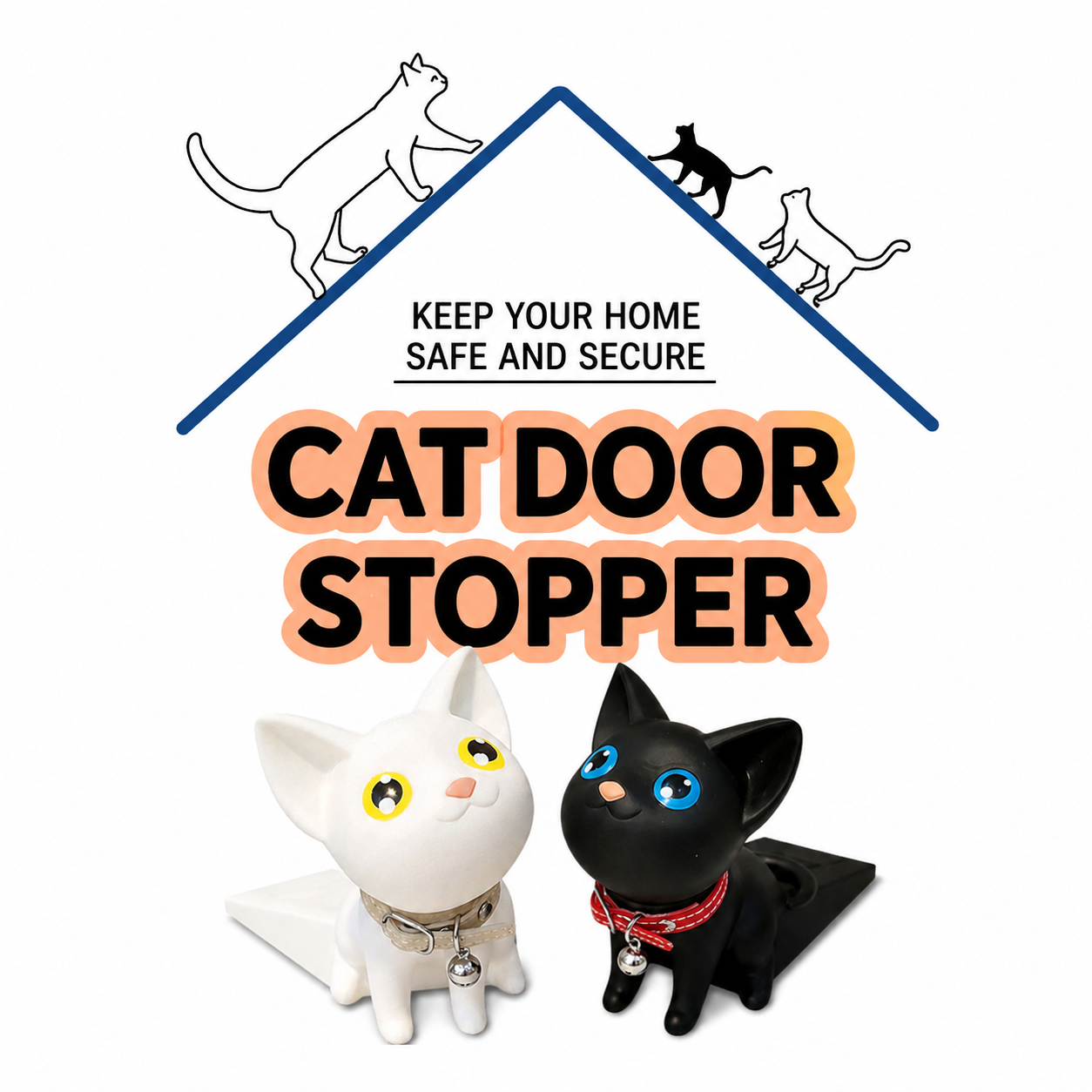 Cat Door Stopper, Anti-Slip Door Wedge, Prevents Door Slamming, Cute Animal Design for Home or Office