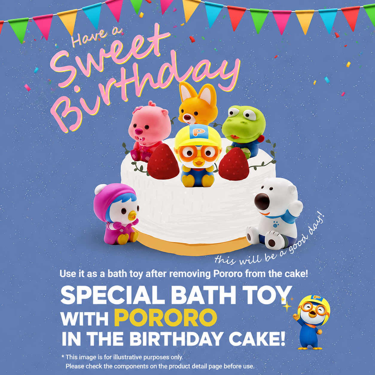 Pororo Friends Bath Toy Water Squirt 6PCS Set for Kids Baby Bathtub Water Play