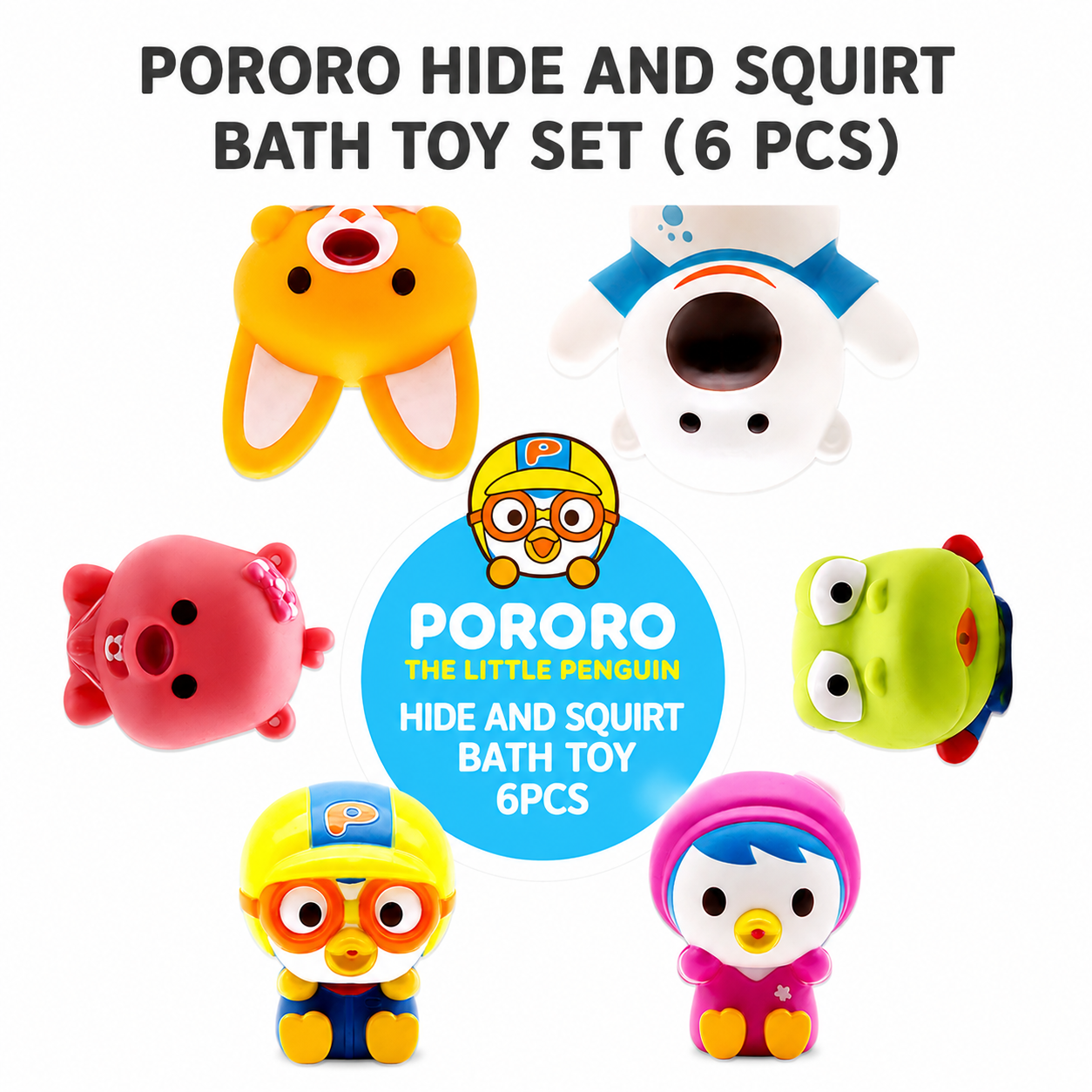 Pororo Friends Bath Toy Water Squirt 6PCS Set for Kids Baby Bathtub Water Play