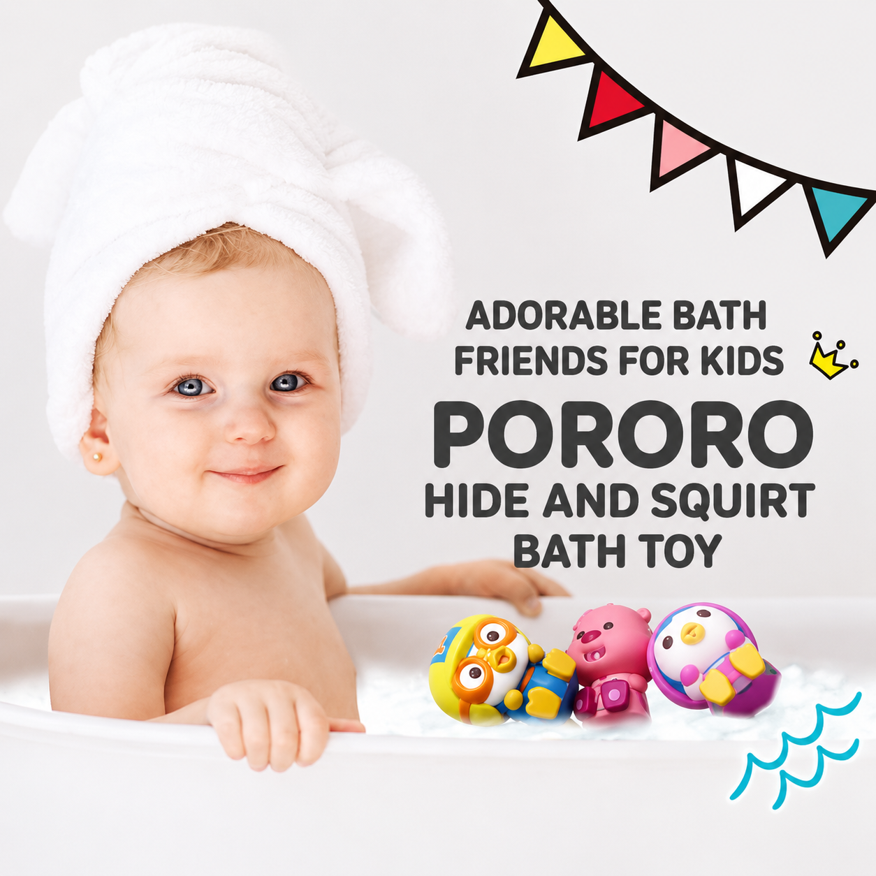 Pororo Friends Bath Toy Water Squirt 6PCS Set for Kids Baby Bathtub Water Play