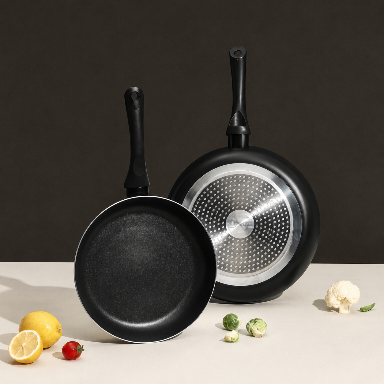 Sillymann Duo Light Fry Pan Set - Lightweight Nonstick Skillet Pans (9.5” & 11”) with Ergonomic Handle for All Cooktops