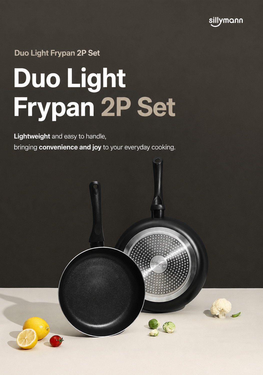 Sillymann Duo Light Fry Pan Set - Lightweight Nonstick Skillet Pans (9.5” & 11”) with Ergonomic Handle for All Cooktops