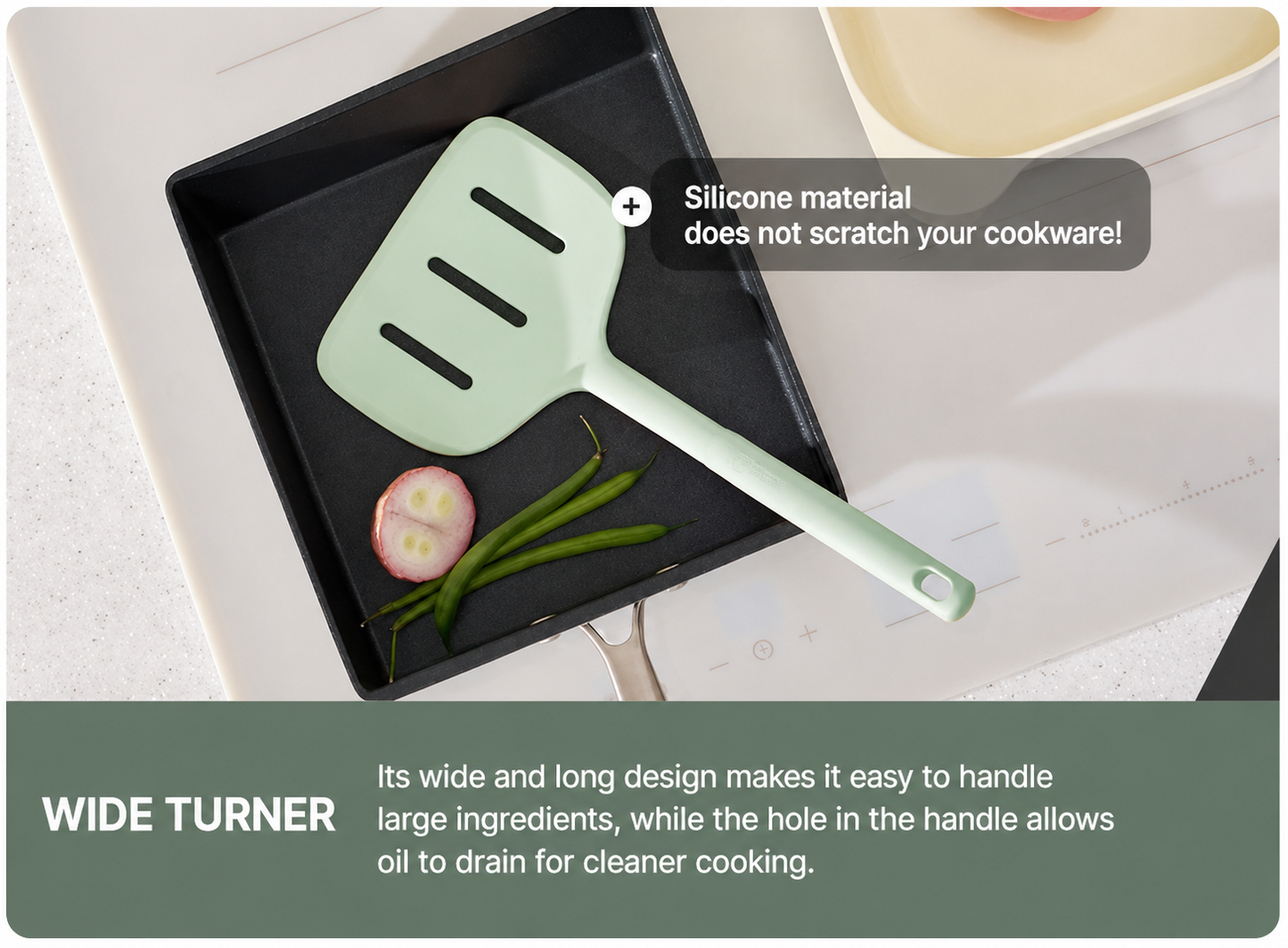 Sillymann  Pack of 3 Dayfit Silicone Cooking Utensils - Ladle, Wide Turner & Spatula for Nonstick Cookware