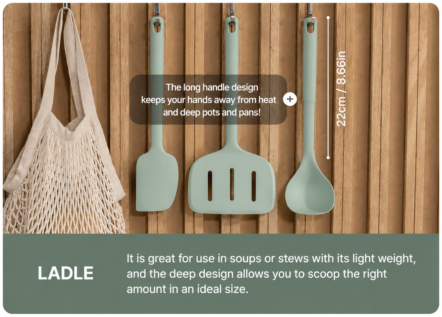 Sillymann  Pack of 3 Dayfit Silicone Cooking Utensils - Ladle, Wide Turner & Spatula for Nonstick Cookware