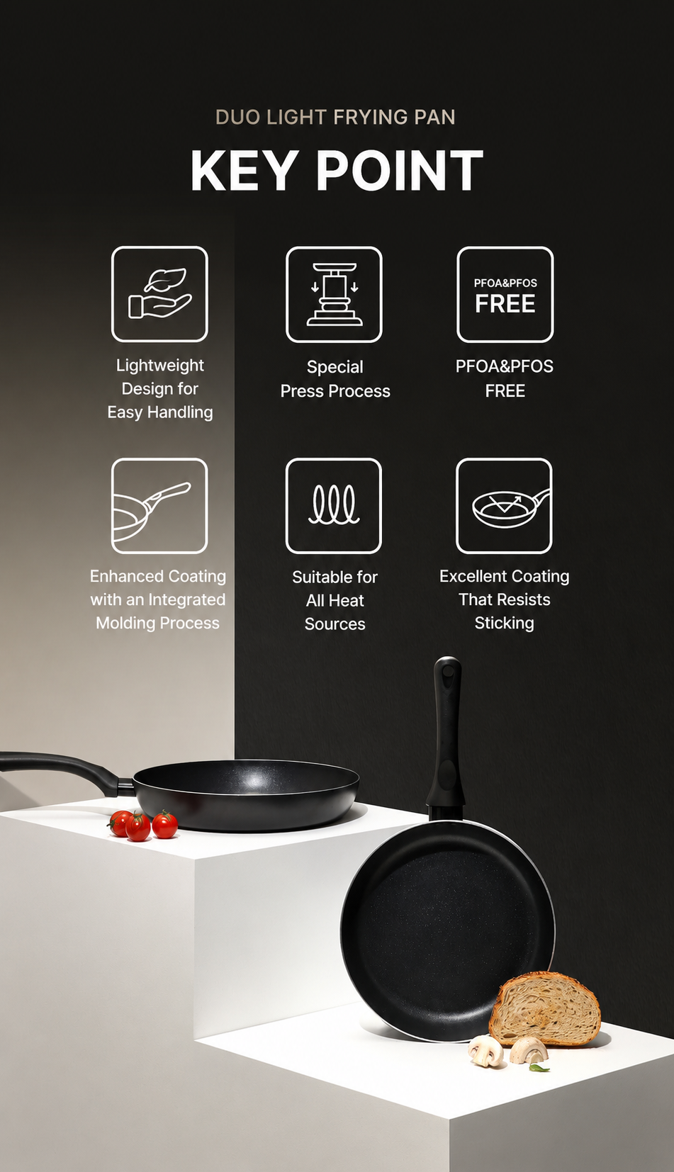 Sillymann Duo Light Fry Pan Set - Lightweight Nonstick Skillet Pans (9.5” & 11”) with Ergonomic Handle for All Cooktops