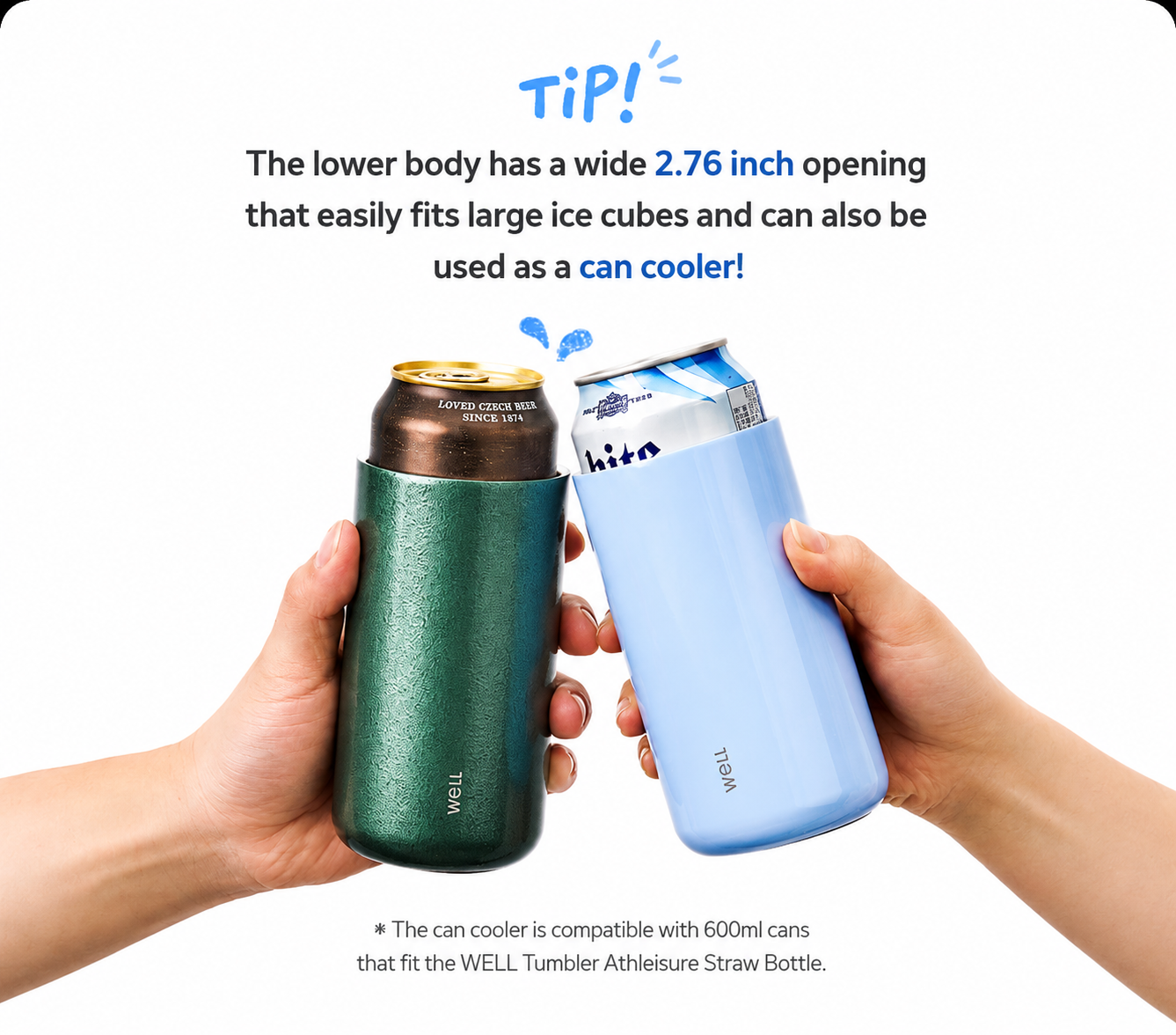 Sillymann WELL Straw Water Bottle 20oz (600ml), Vacuum Insulated Stainless Steel, Pale Blue
