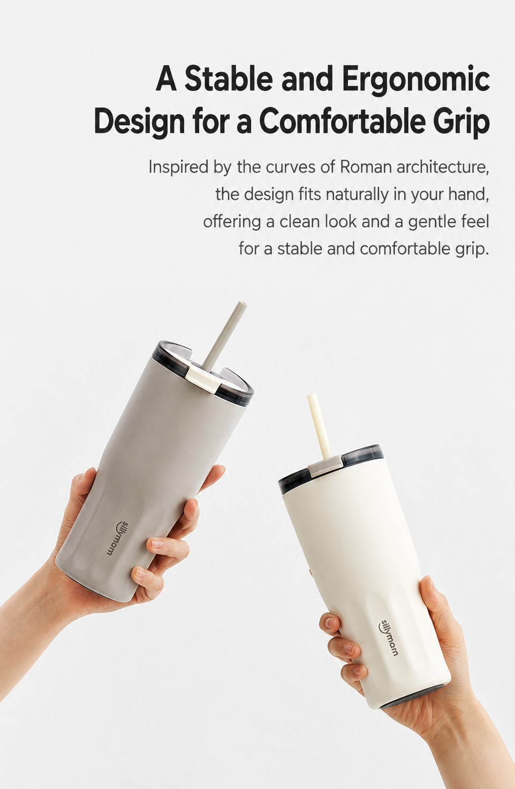 Sillymann Harmony Straw Tumbler 20oz (600ml), Vacuum Insulated Stainless Steel, Flip Lid
