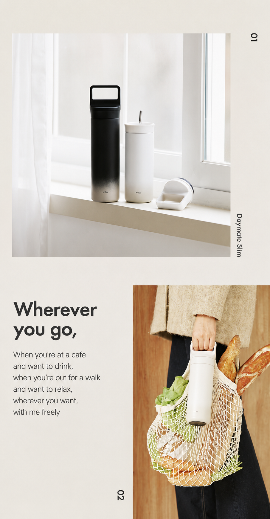 Sillymann Daymate Slim Tumbler 18.6 oz, Vacuum Insulated Stainless Steel Travel Mug with Handle, Straw & Sip Lid