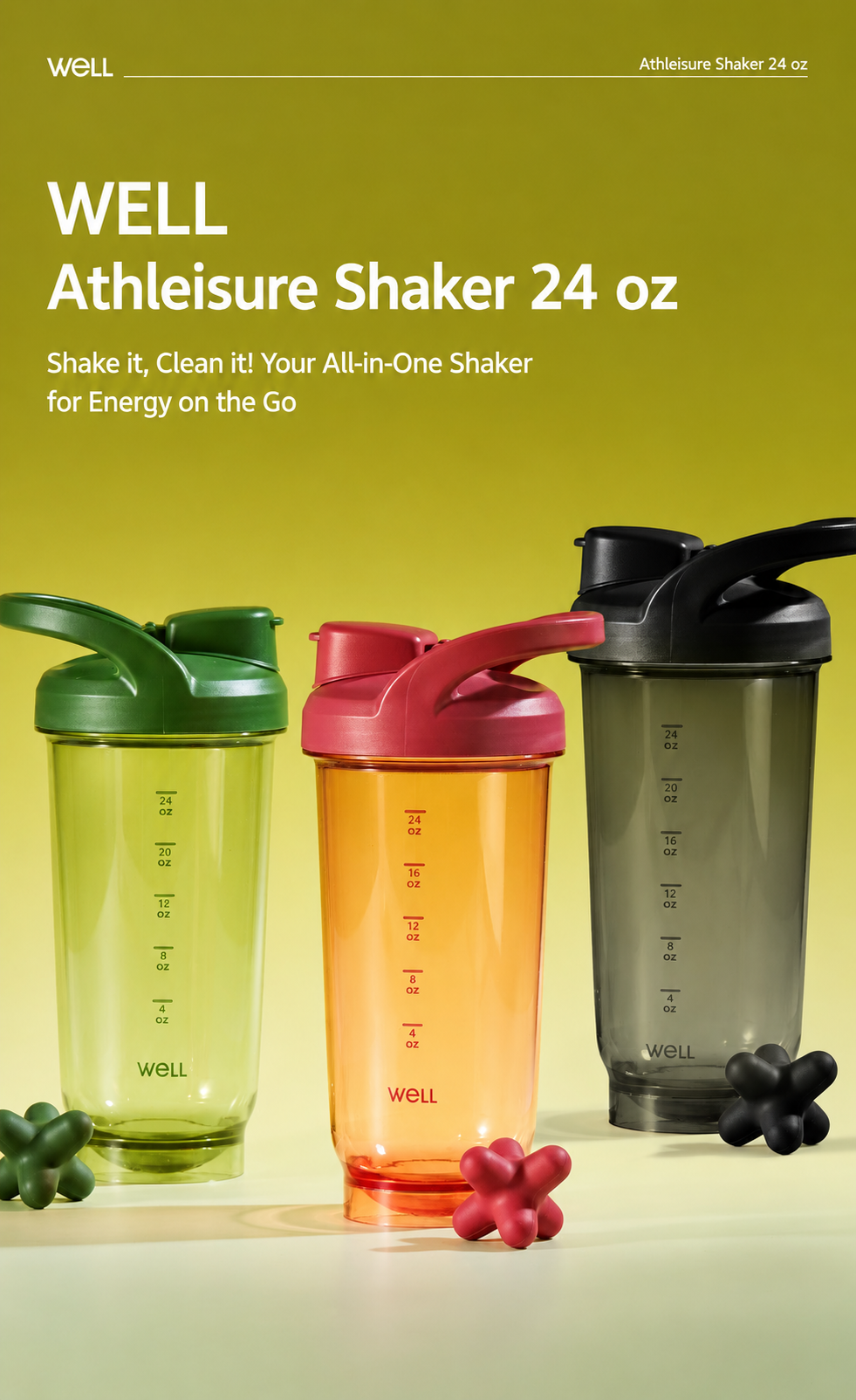 Sillymann Well Athleisure Protein Shaker Bottle, 24oz, Leak-Resistant Lid, TetraMix Mixing System, Wide-Mouth Design for Protein Shakes and Supplements