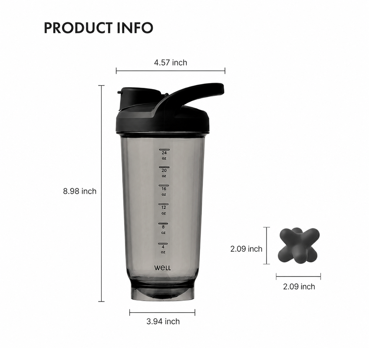 Sillymann Well Athleisure Protein Shaker Bottle, 24oz, Leak-Resistant Lid, TetraMix Mixing System, Wide-Mouth Design for Protein Shakes and Supplements