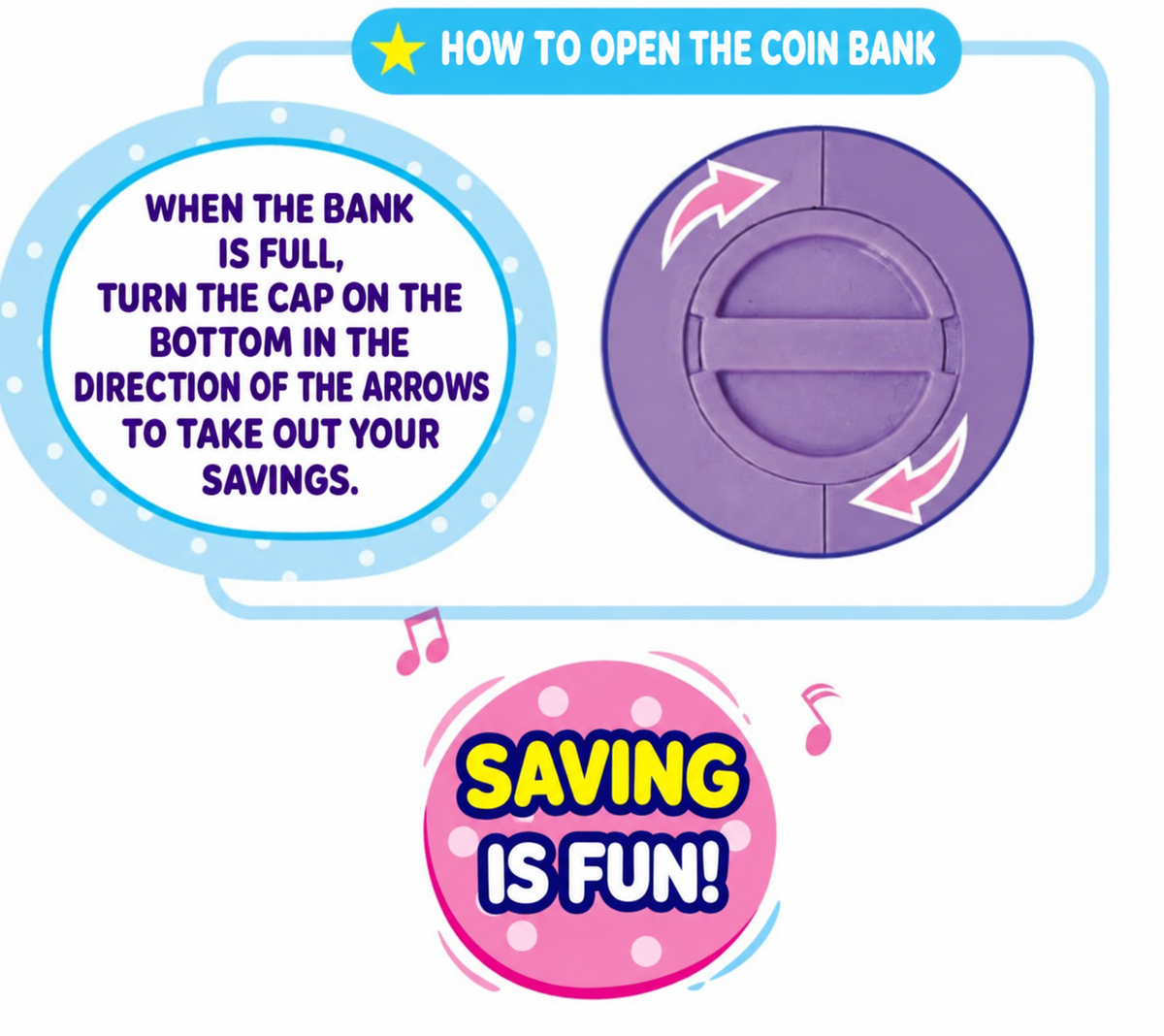 Metamong Coin Bank, Purple Character Savings Bank with Removable Bottom Cap, Room Decor, 16 x 12 x13 cm
