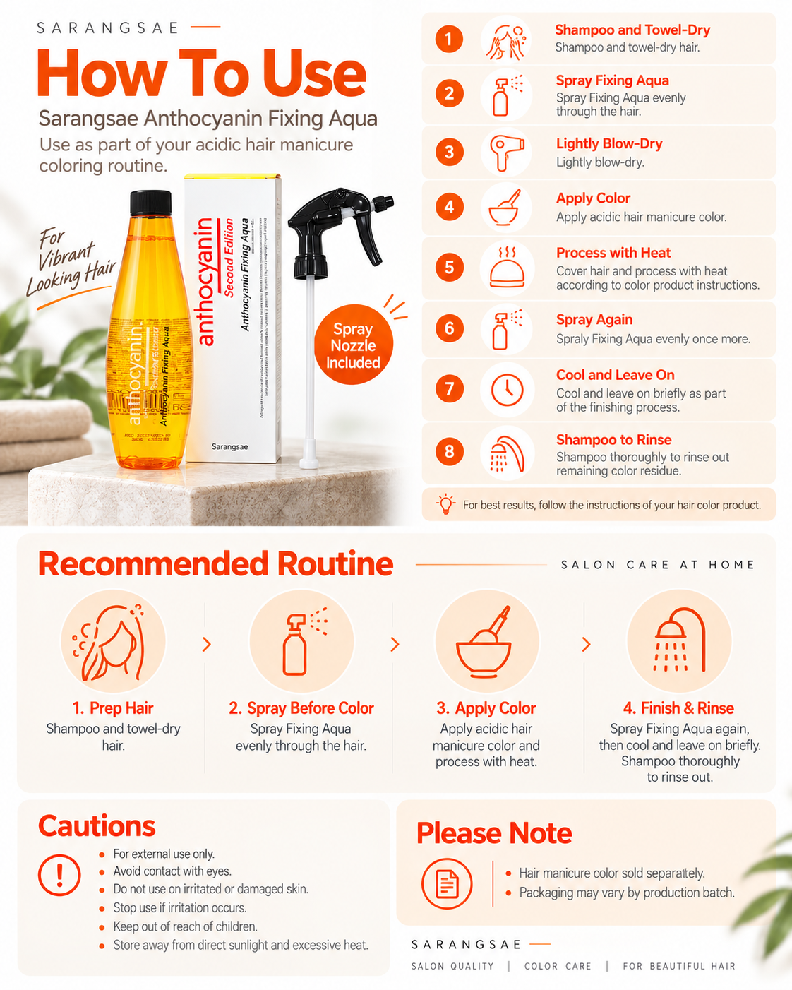 Sarangsae Anthocyanin Hair Manicure Fixing Aqua 470ml Color Fixative Spray