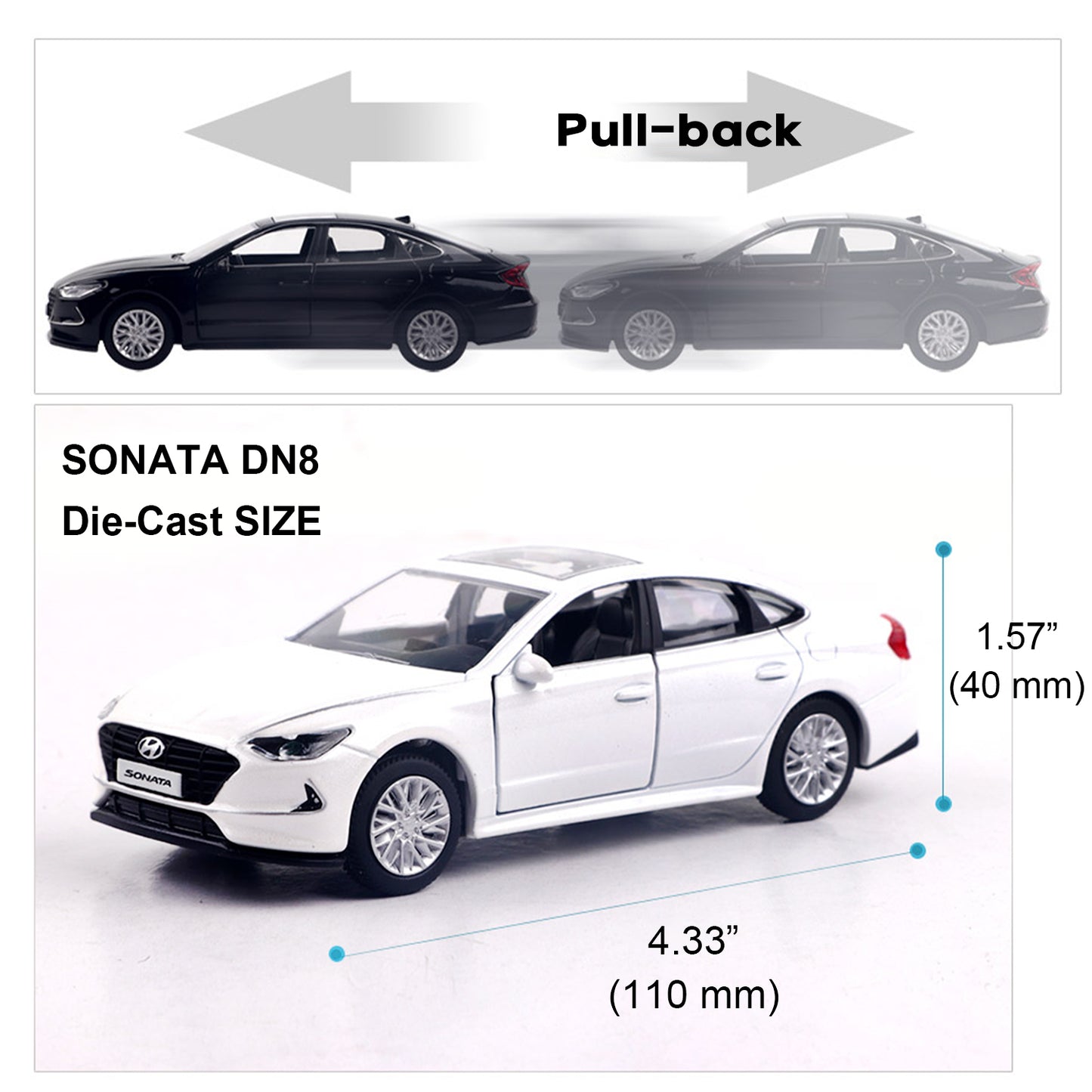 Hyundai Motors Hyundai Sonata DN8 Mini Diecast 1:38 Scale Miniature Display