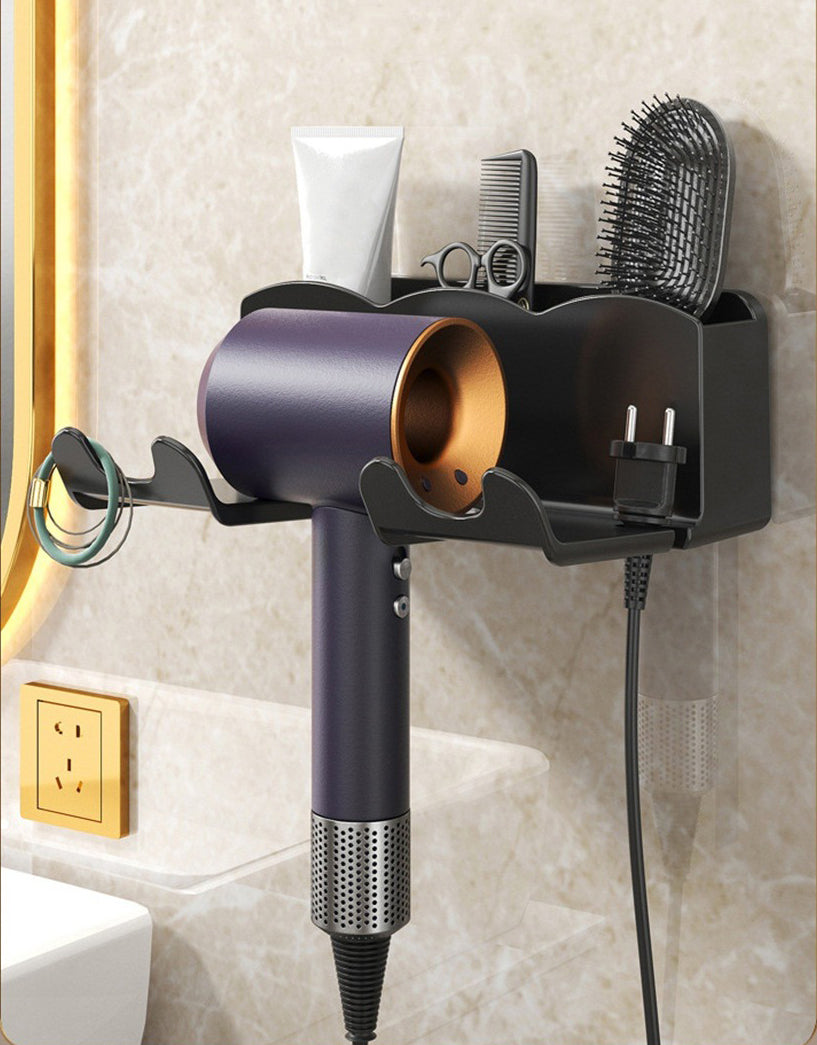 Hair Dryer Holder Wall Mount, No Drill Adhesive Bathroom Organizer, Storage Rack for Hair Dryer, Flat Iron & Curling Iron, Space Saving Vanity Holder