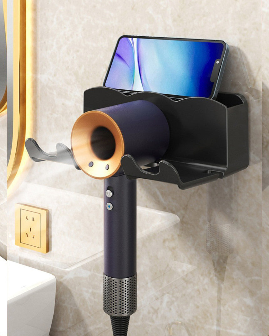 Hair Dryer Holder Wall Mount, No Drill Adhesive Bathroom Organizer, Storage Rack for Hair Dryer, Flat Iron & Curling Iron, Space Saving Vanity Holder