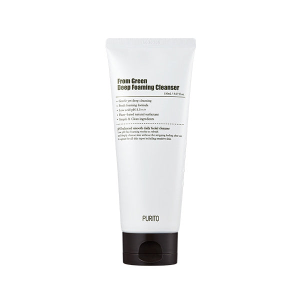 PURITO From Green Deep Foaming Cleanser 150ml / 5.07 fl.oz, pH 5.5, Plant-Based, Natural Ingredients, Cruelty-Free, Vegan