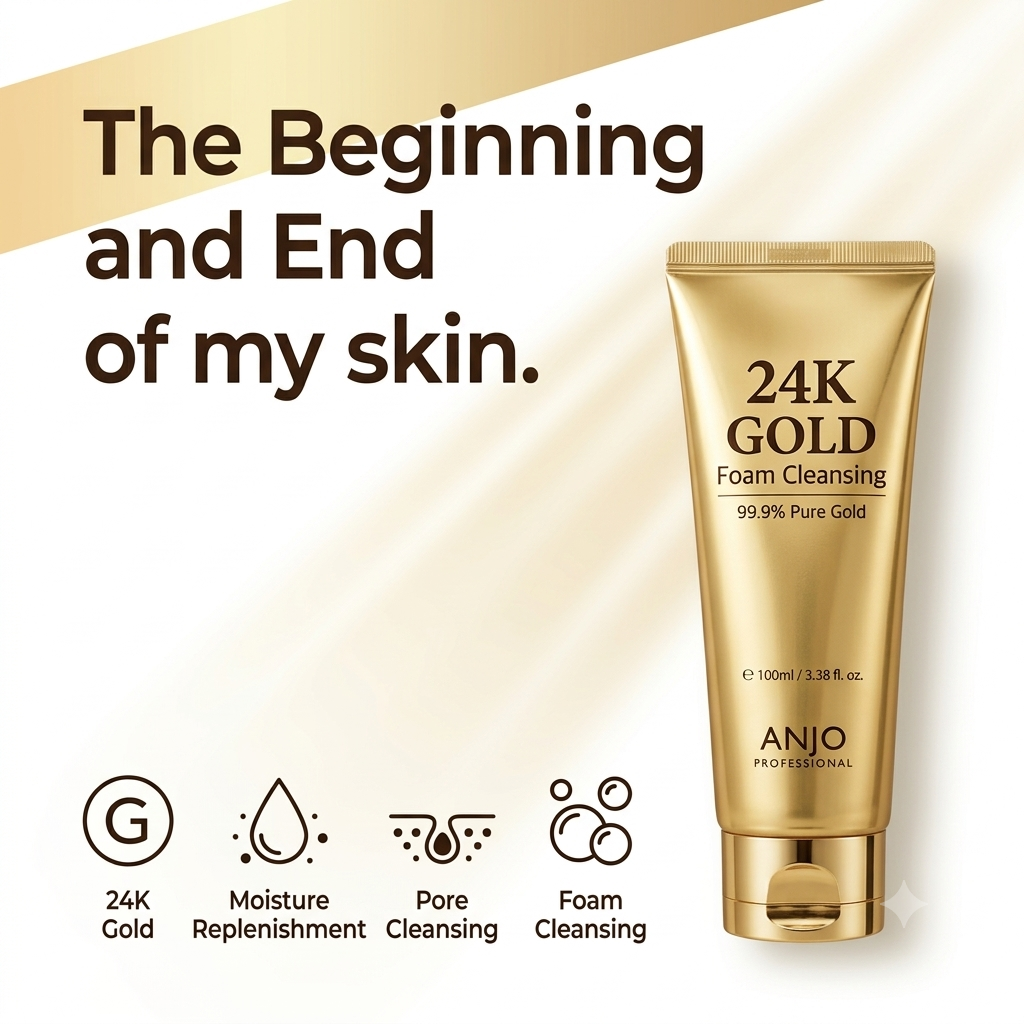 ANJO 24K Gold Foam Cleanser, Rich Bubble Korean Face Wash, 100ml