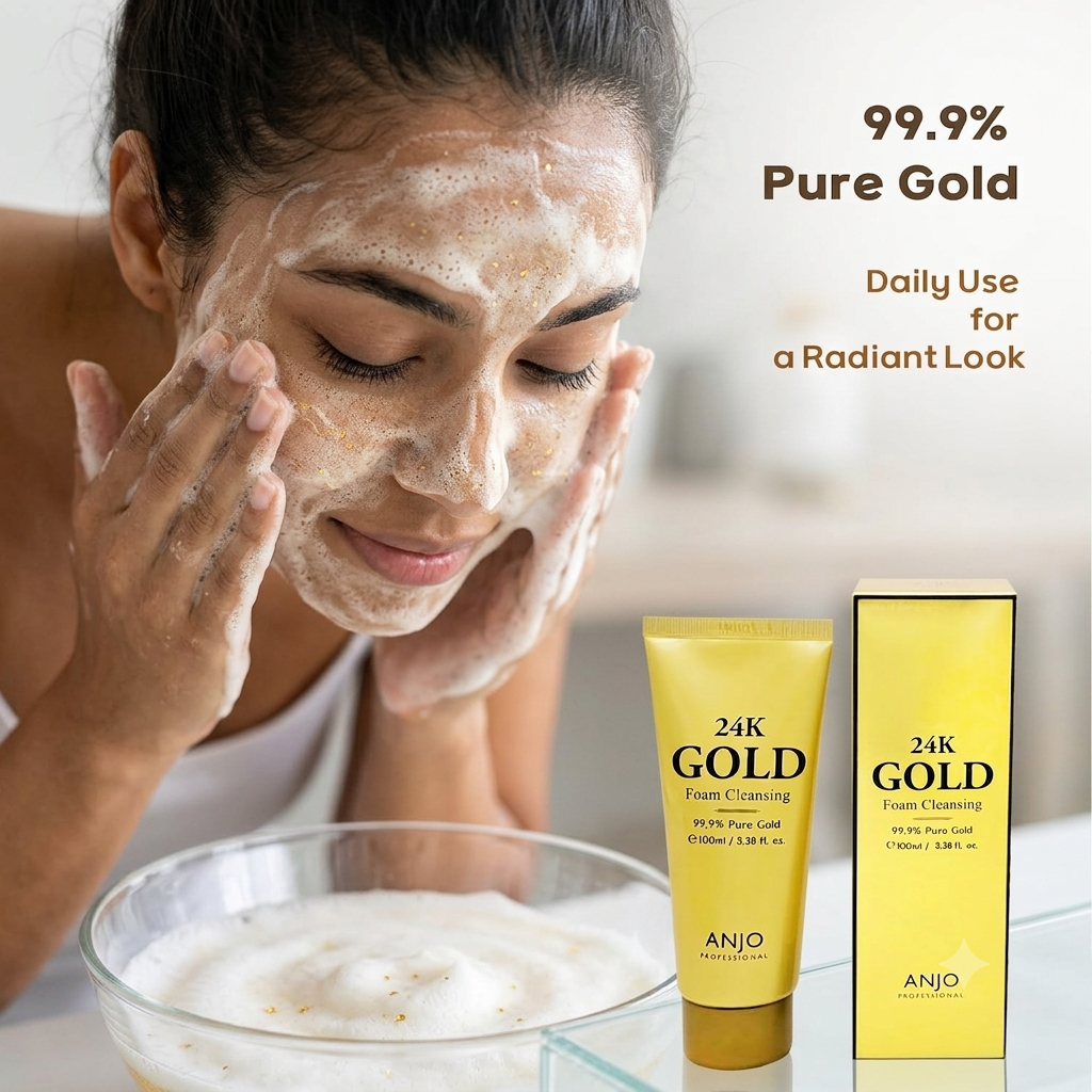 ANJO 24K Gold Foam Cleanser, Rich Bubble Korean Face Wash, 100ml