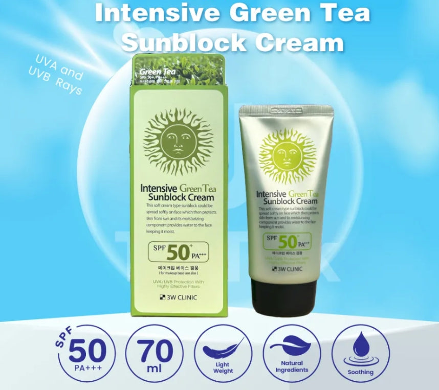 3W Clinic Intensive GreenTea Sunblock Cream for Makeup Base Use (70ml 2.36fl oz.)