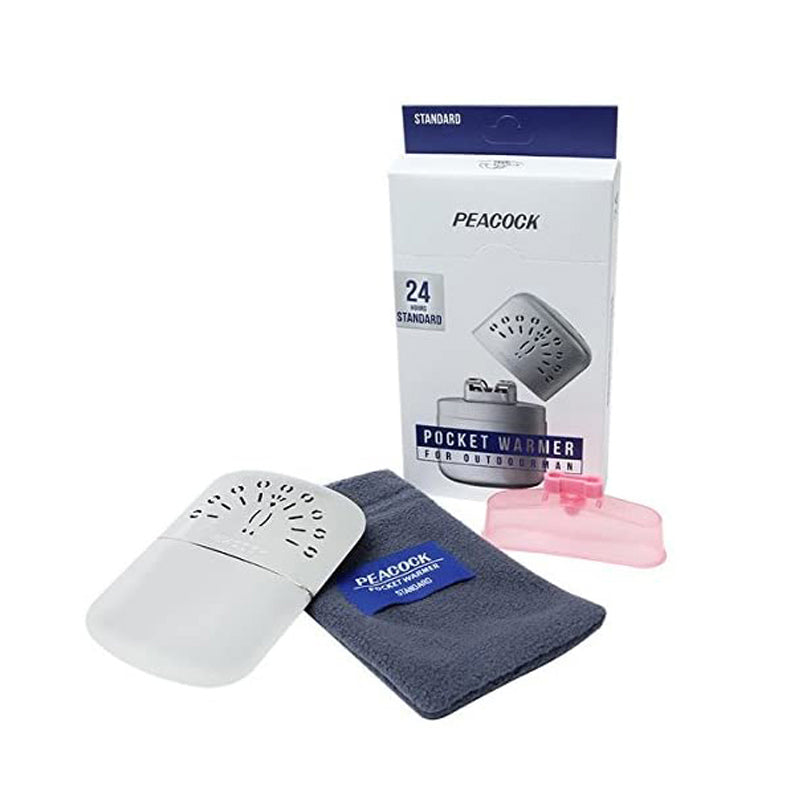 Peacock Standard Reusable Oil Hand Warmer, 24-Hour Pocket Heater with Replaceable Catalyst & Pouch