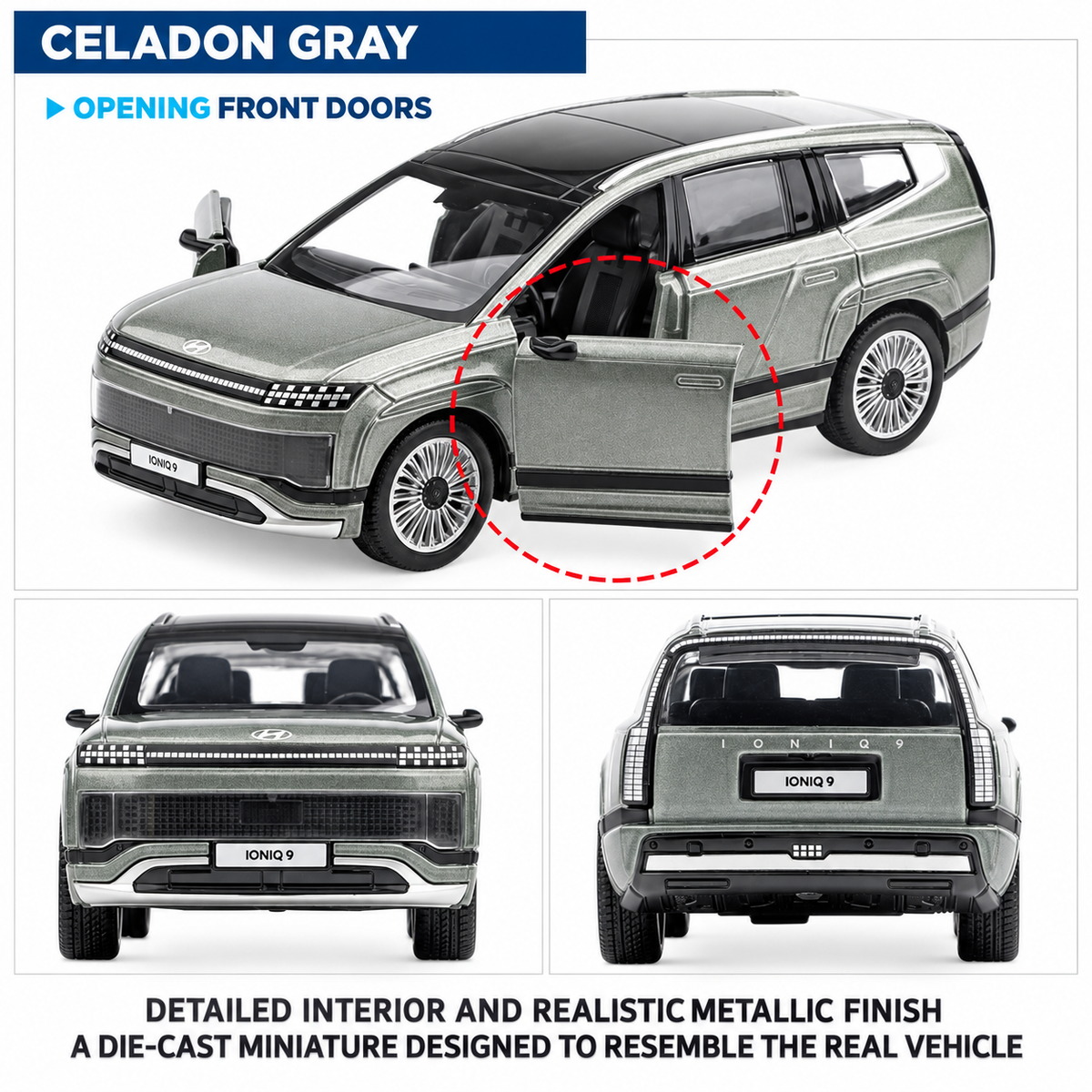 IONIQ 9 Mini Diecast 1:38 Model Car, Scale Miniature Display