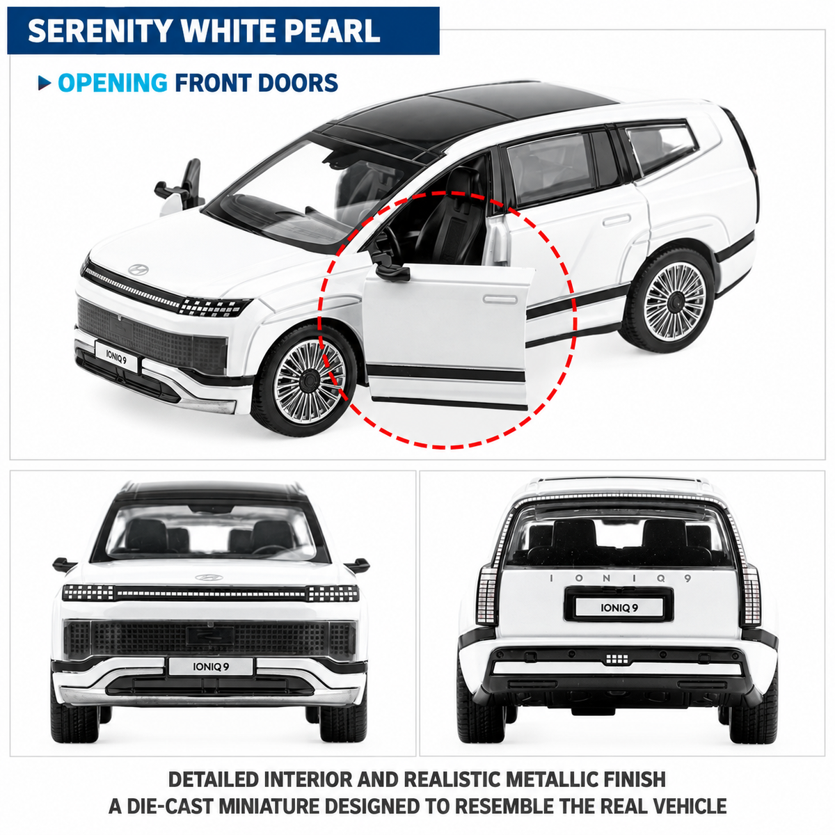 IONIQ 9 Mini Diecast 1:38 Model Car, Scale Miniature Display