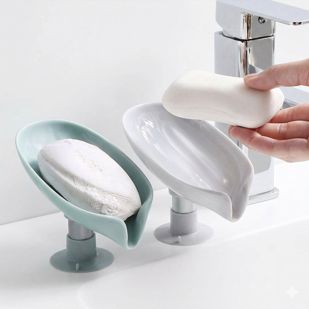 Leaf Shape Soap Holder with Drain, Self Draining Soap Dish Tray, Non Slip Soap Saver for Bathroom Kitchen Sink, Water Draining Soap Storage Stand