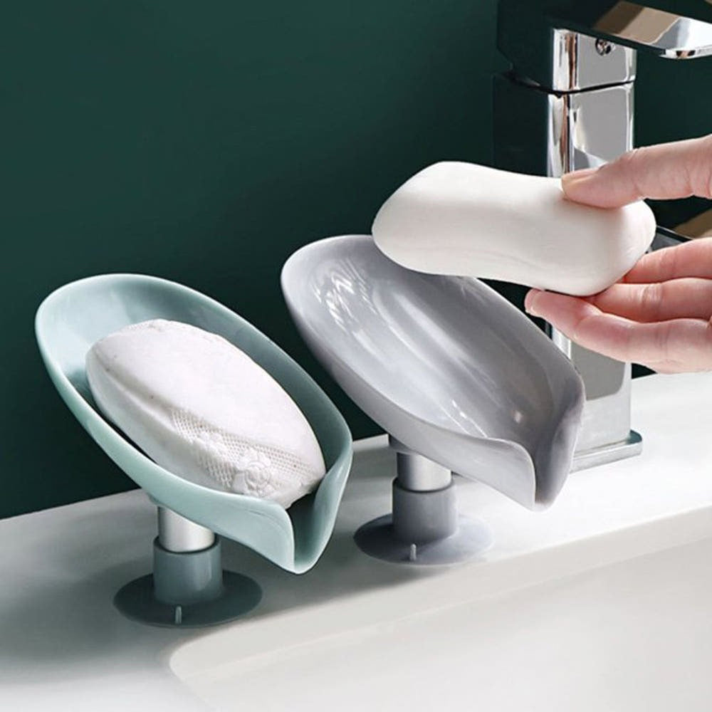 Leaf Shape Soap Holder with Drain, Self Draining Soap Dish Tray, Non Slip Soap Saver for Bathroom Kitchen Sink, Water Draining Soap Storage Stand