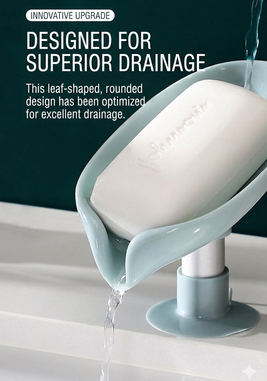 Leaf Shape Soap Holder with Drain, Self Draining Soap Dish Tray, Non Slip Soap Saver for Bathroom Kitchen Sink, Water Draining Soap Storage Stand
