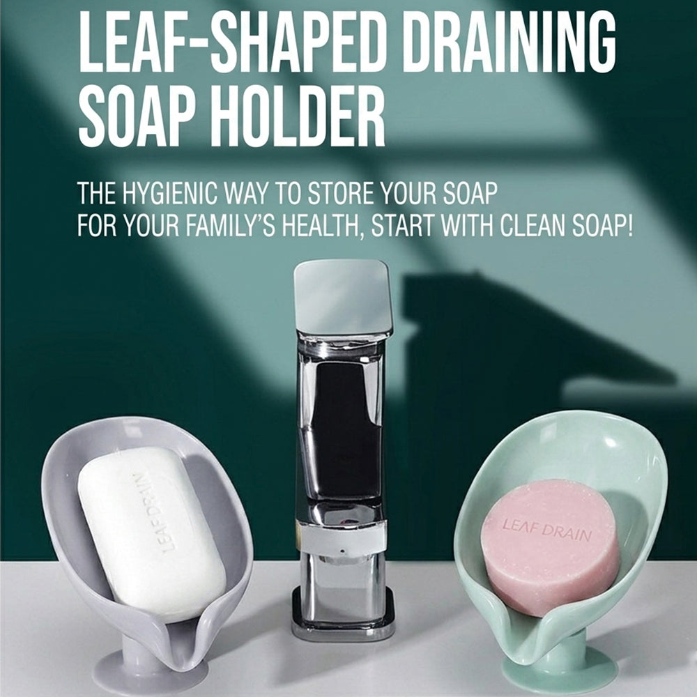 Leaf Shape Soap Holder with Drain, Self Draining Soap Dish Tray, Non Slip Soap Saver for Bathroom Kitchen Sink, Water Draining Soap Storage Stand