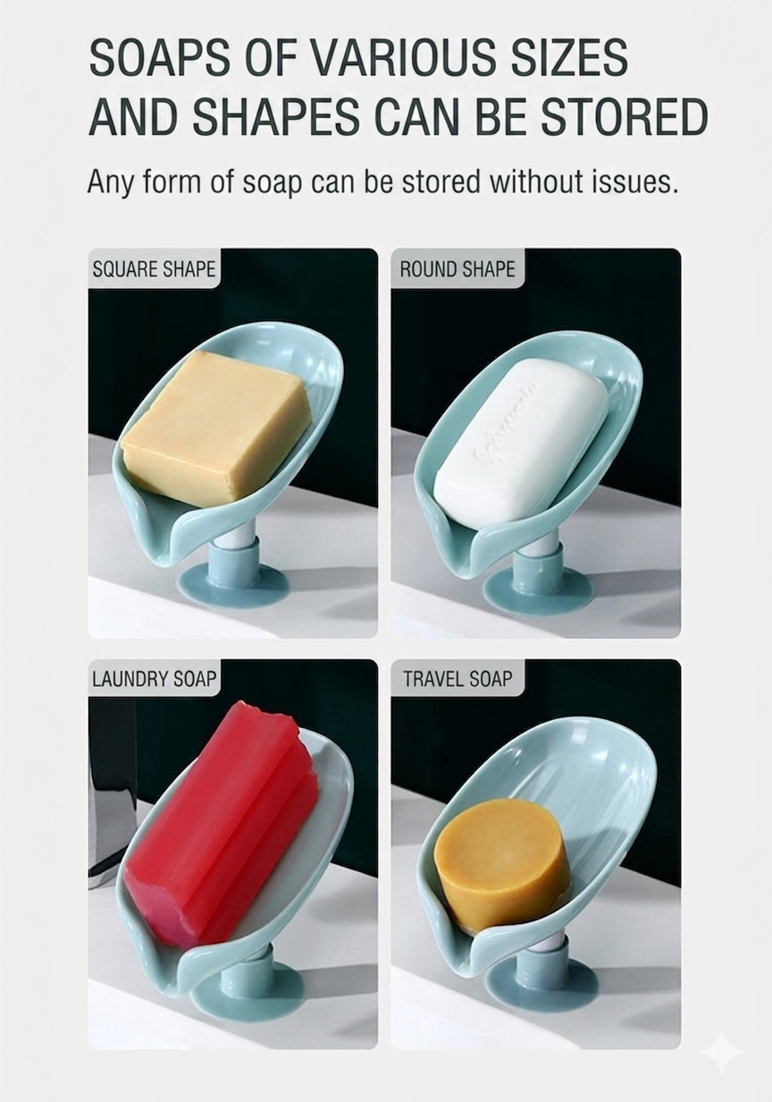 Leaf Shape Soap Holder with Drain, Self Draining Soap Dish Tray, Non Slip Soap Saver for Bathroom Kitchen Sink, Water Draining Soap Storage Stand