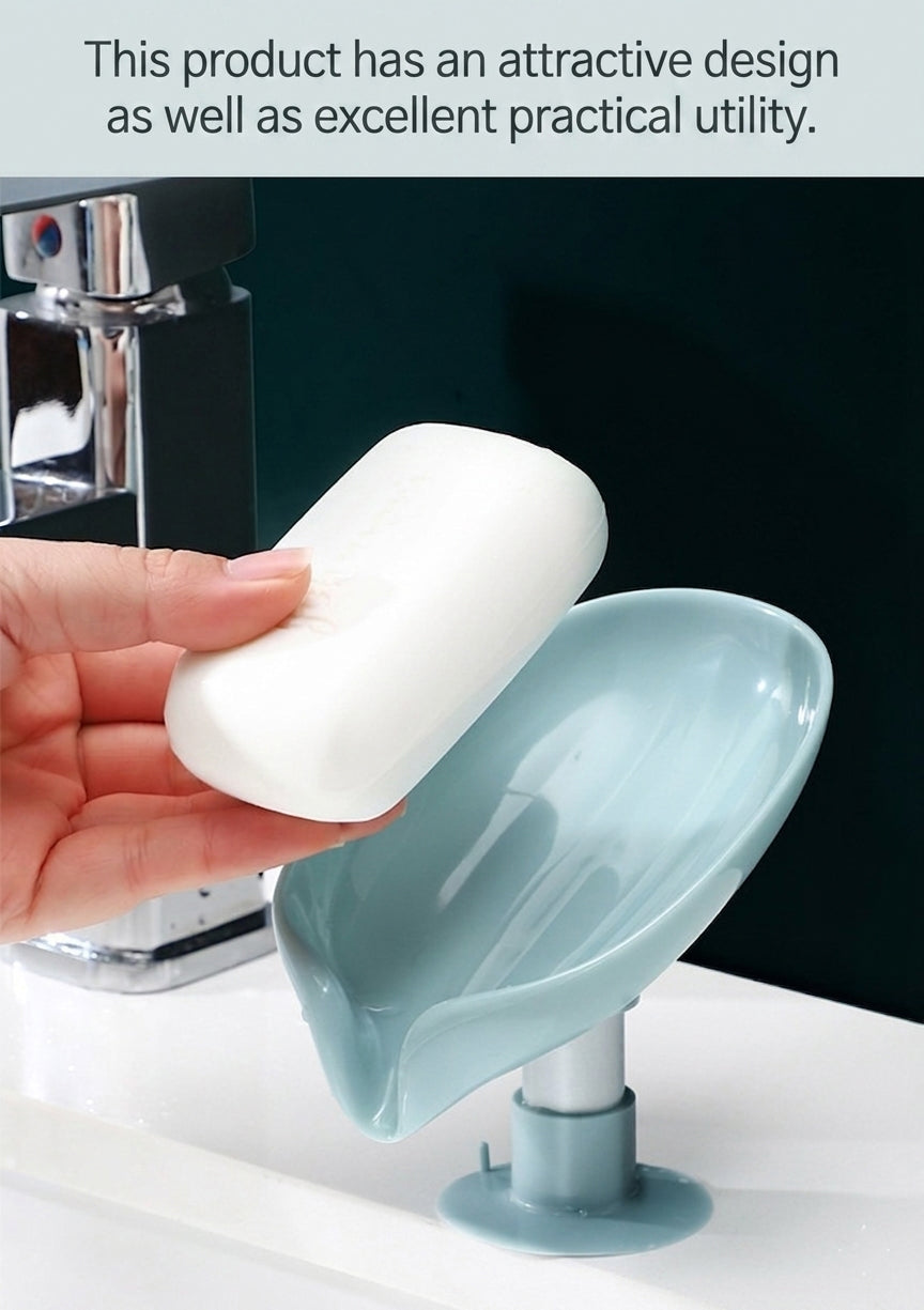 Leaf Shape Soap Holder with Drain, Self Draining Soap Dish Tray, Non Slip Soap Saver for Bathroom Kitchen Sink, Water Draining Soap Storage Stand