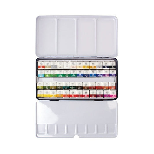 Mungyo Professional Half Pan Size Water Colors Set in Tin Case/Integral Mixing Palette in The lid 48 Colors