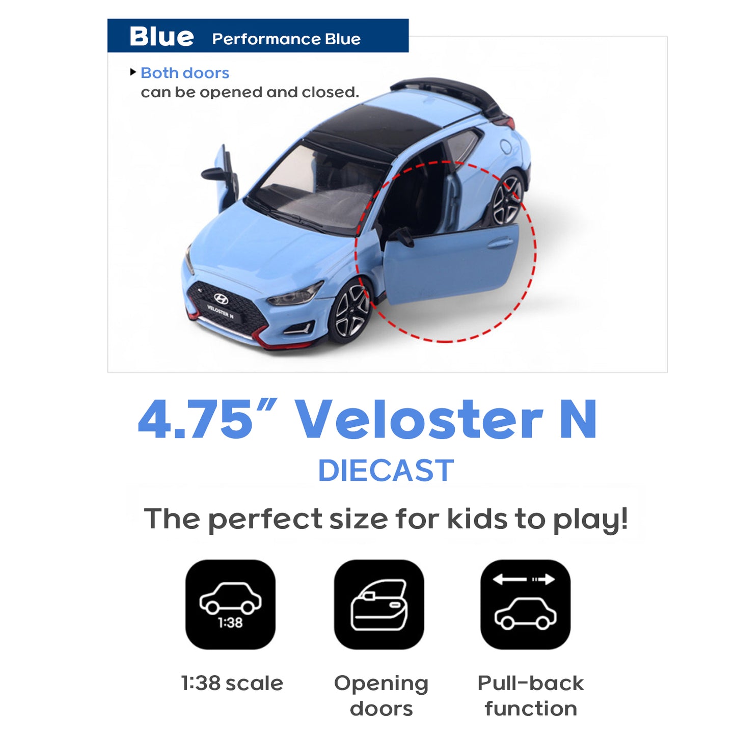 Hyundai Motors Veloster N Mini Diecast 1:38 Scale Miniature Display