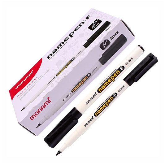 Monami Permanent Ink Marker Name Pen (F) Twin Liner Black (Pack of 12 Markers)