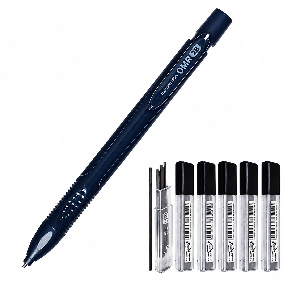 Morning Glory OMR 2B Flat Lead Mechanical Pencil Set, 1.8mm Graphite Holder Pencil with 6 Lead Refill Tubes, Navy, for Writing, OMR Marking, Drawing and Sketching