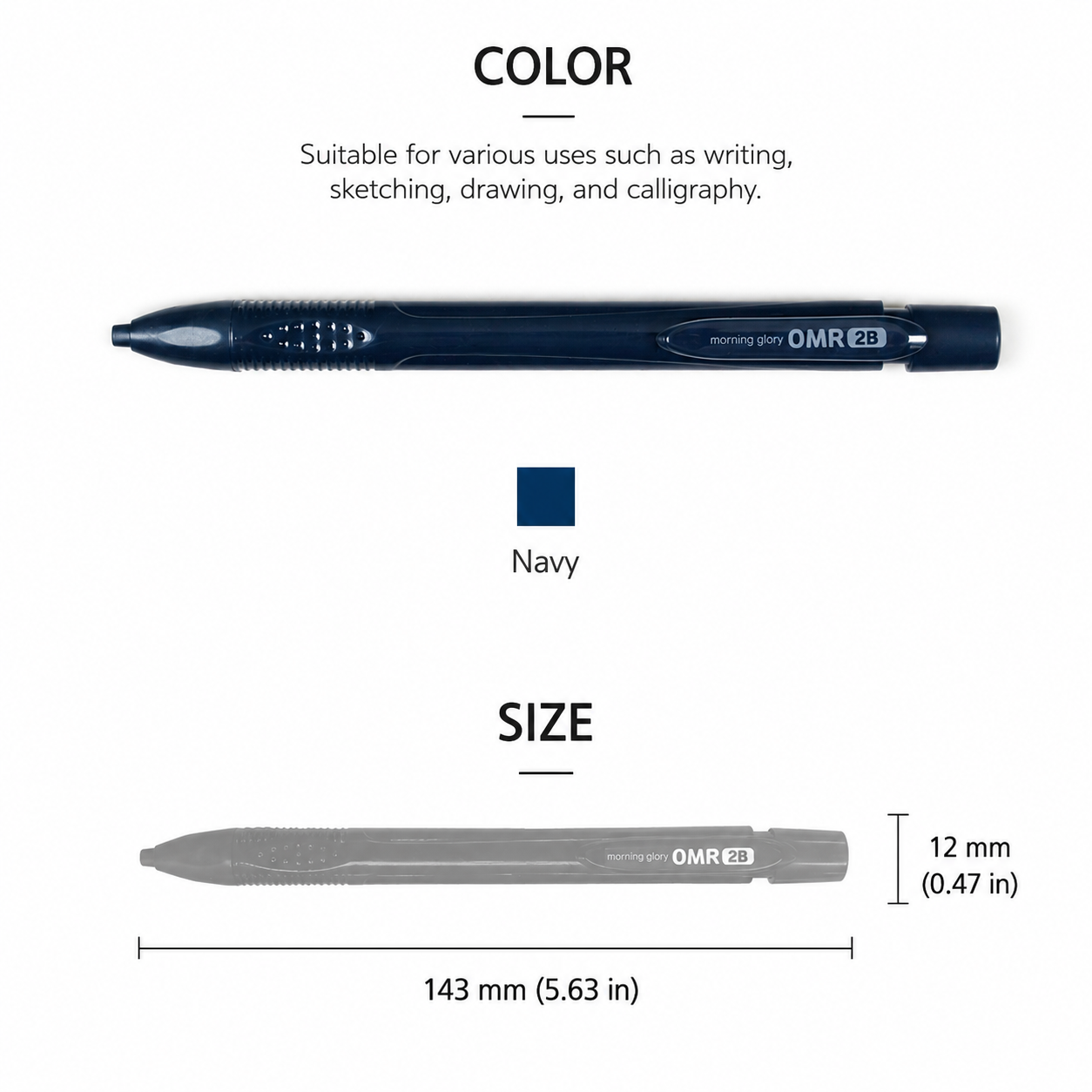 Morning Glory OMR 2B Flat Lead Mechanical Pencil Set, 1.8mm Graphite Holder Pencil with 6 Lead Refill Tubes, Navy, for Writing, OMR Marking, Drawing and Sketching