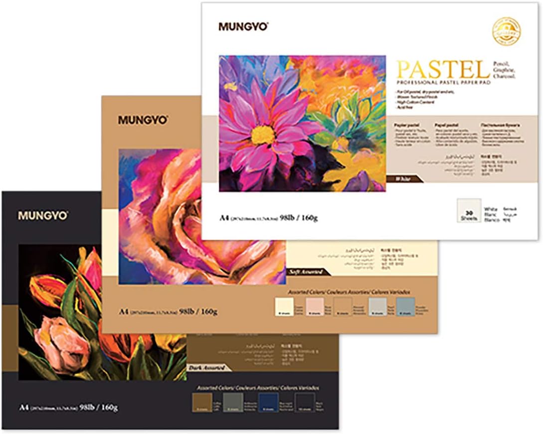 MUNGYO Professional Pastel Paper Pad A4 Size for Oil Pastel, Dry Pastel 30 Sheets (Soft Assorted)