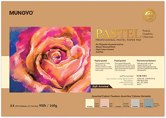 MUNGYO Professional Pastel Paper Pad A4 Size for Oil Pastel, Dry Pastel 30 Sheets (Soft Assorted)